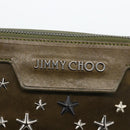 Jimmy Choo Studs Clutch Bag Leather Khaki Auth BA11453-17