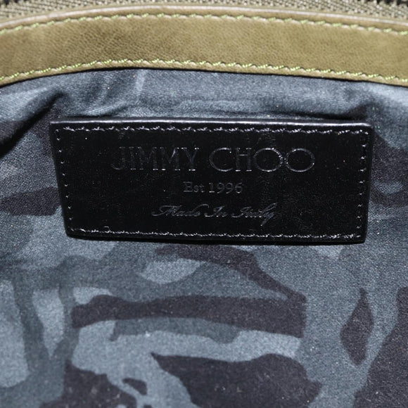 Jimmy Choo Studs Clutch Bag Leather Khaki Auth BA11453