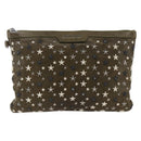Jimmy Choo Studs Clutch Bag Leather Khaki Auth BA11453-13