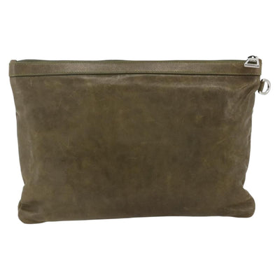 Jimmy Choo Studs Clutch Bag Leather Khaki Auth BA11453 - 0