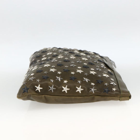 Jimmy Choo Studs Clutch Bag Leather Khaki Auth BA11453