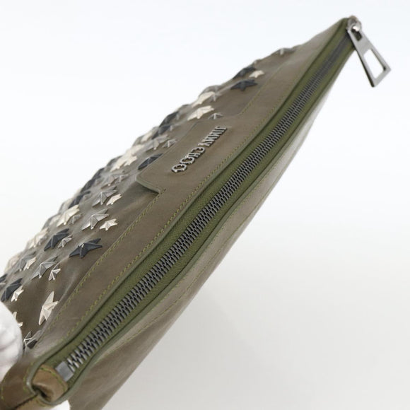 Jimmy Choo Studs Clutch Bag Leather Khaki Auth BA11453