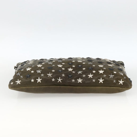 Jimmy Choo Studs Clutch Bag Leather Khaki Auth BA11453