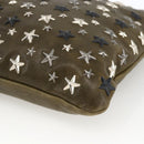 Jimmy Choo Studs Clutch Bag Leather Khaki Auth BA11453-7