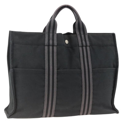 HERMES Fourre ToutMM Hand Bag Canvas Black Auth BA11454