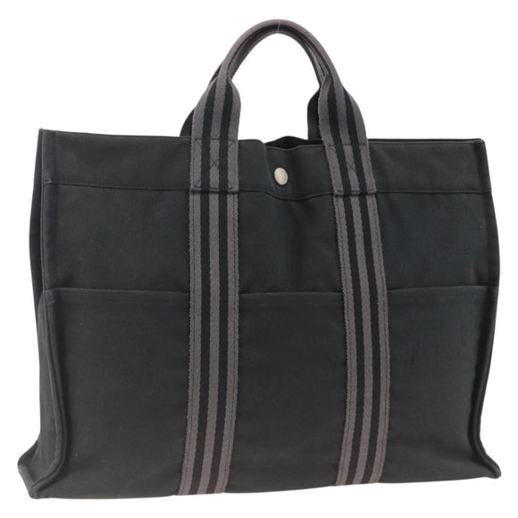 HERMES Fourre ToutMM Hand Bag Canvas Black Auth BA11454
