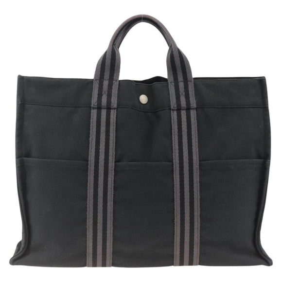 HERMES Fourre ToutMM Hand Bag Canvas Black Auth BA11454