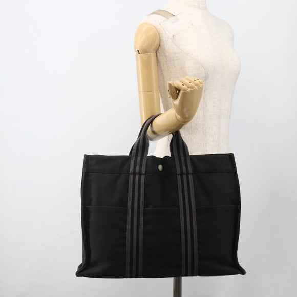 HERMES Fourre ToutMM Hand Bag Canvas Black Auth BA11454