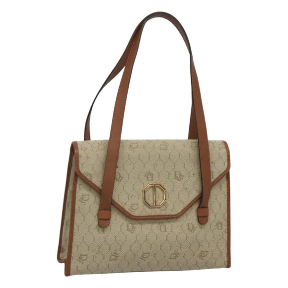 Christian Dior Honeycomb Canvas Shoulder Bag Beige Gold Auth BA1146