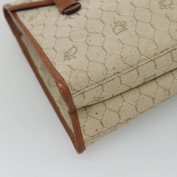 Christian Dior Honeycomb Canvas Shoulder Bag Beige Gold Auth BA1146