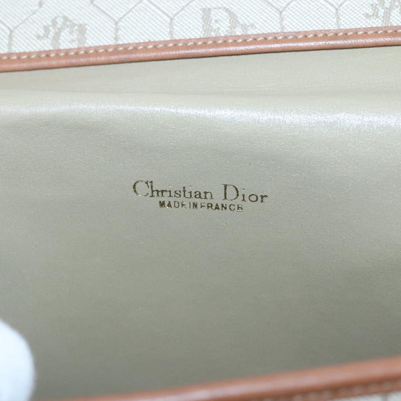 Christian Dior Honeycomb Canvas Shoulder Bag Beige Gold Auth BA1146