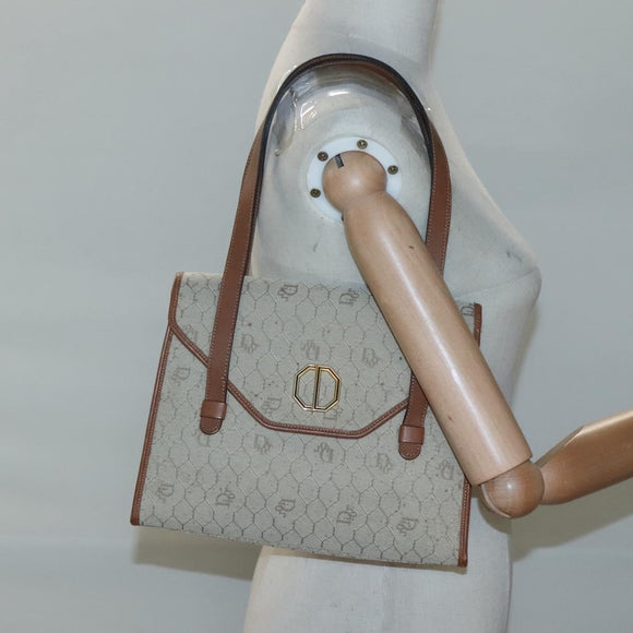 Christian Dior Honeycomb Canvas Shoulder Bag Beige Gold Auth BA1146