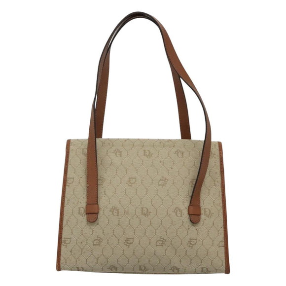 Christian Dior Honeycomb Canvas Shoulder Bag Beige Gold Auth BA1146