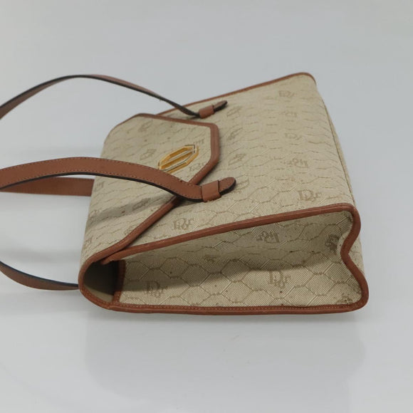 Christian Dior Honeycomb Canvas Shoulder Bag Beige Gold Auth BA1146
