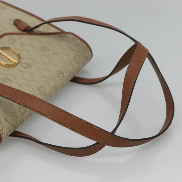 Christian Dior Honeycomb Canvas Shoulder Bag Beige Gold Auth BA1146