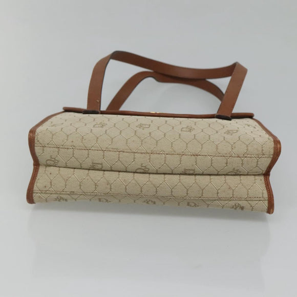 Christian Dior Honeycomb Canvas Shoulder Bag Beige Gold Auth BA1146