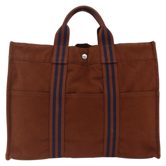 HERMES Fourre ToutMM Hand Bag Canvas Brown Auth BA11462