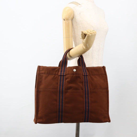 HERMES Fourre ToutMM Hand Bag Canvas Brown Auth BA11462
