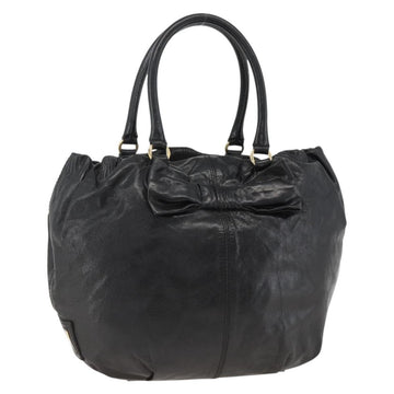 VALENTINO Ribbon Tote Bag Leather Black Gold Auth BA11469