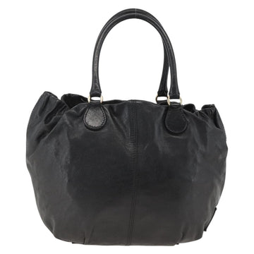 VALENTINO Ribbon Tote Bag Leather Black Gold Auth BA11469 - 0