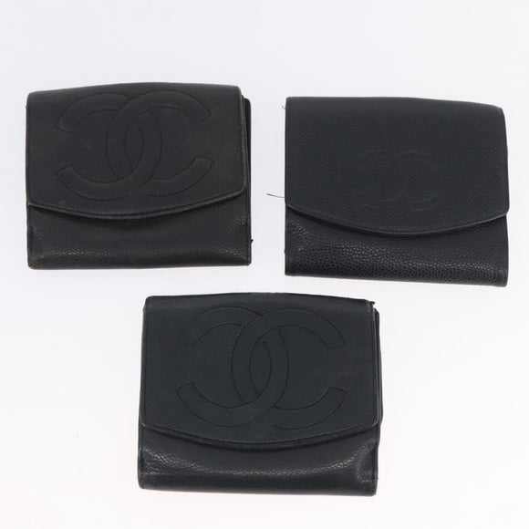 CHANEL Wallet Leather 6 Set Blue Black Red CC Auth BA11504
