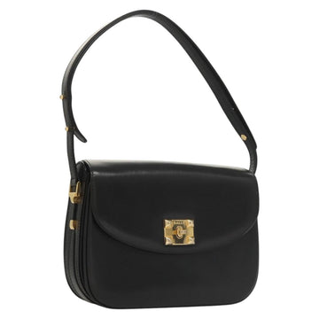 BALLY Shoulder Bag Leather Black Gold Auth BA1153