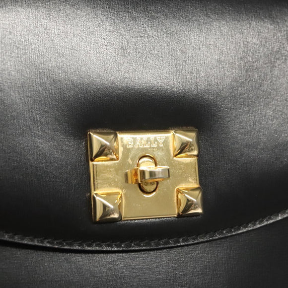 BALLY Shoulder Bag Leather Black Gold Auth BA1153