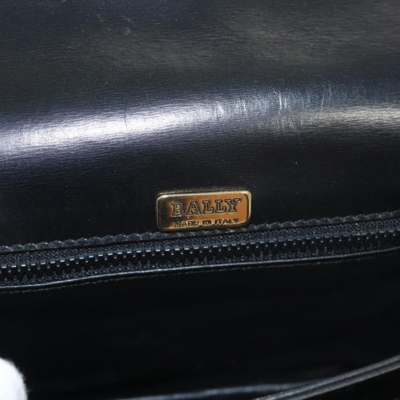 BALLY Shoulder Bag Leather Black Gold Auth BA1153