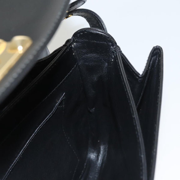 BALLY Shoulder Bag Leather Black Gold Auth BA1153