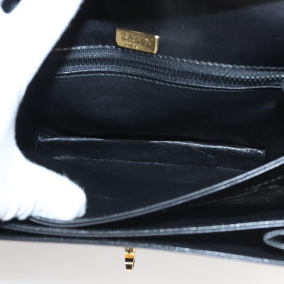 BALLY Shoulder Bag Leather Black Gold Auth BA1153