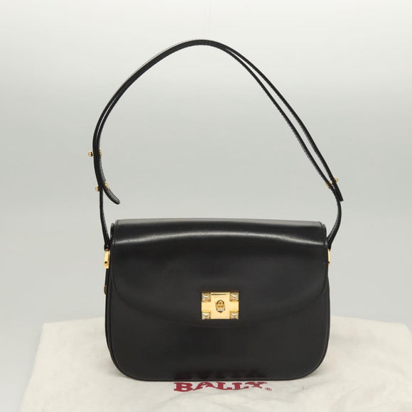 BALLY Shoulder Bag Leather Black Gold Auth BA1153