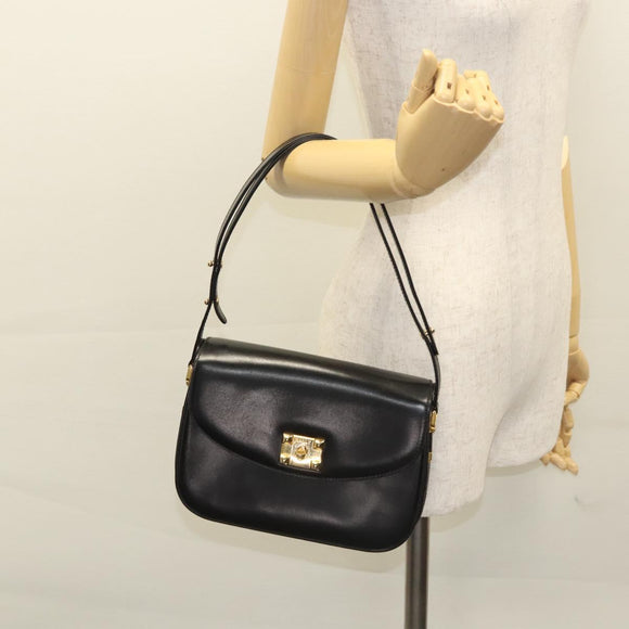 BALLY Shoulder Bag Leather Black Gold Auth BA1153