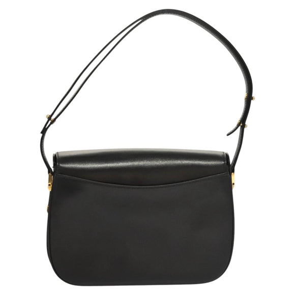 BALLY Shoulder Bag Leather Black Gold Auth BA1153
