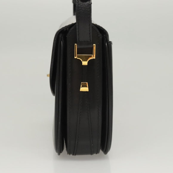 BALLY Shoulder Bag Leather Black Gold Auth BA1153