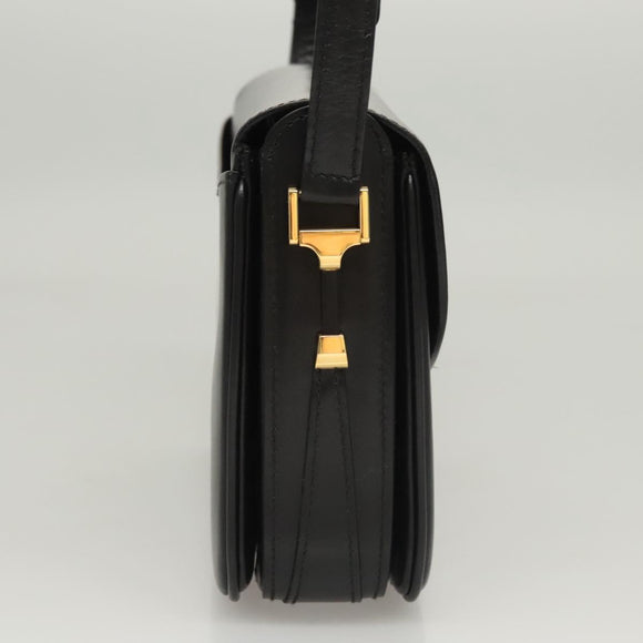 BALLY Shoulder Bag Leather Black Gold Auth BA1153