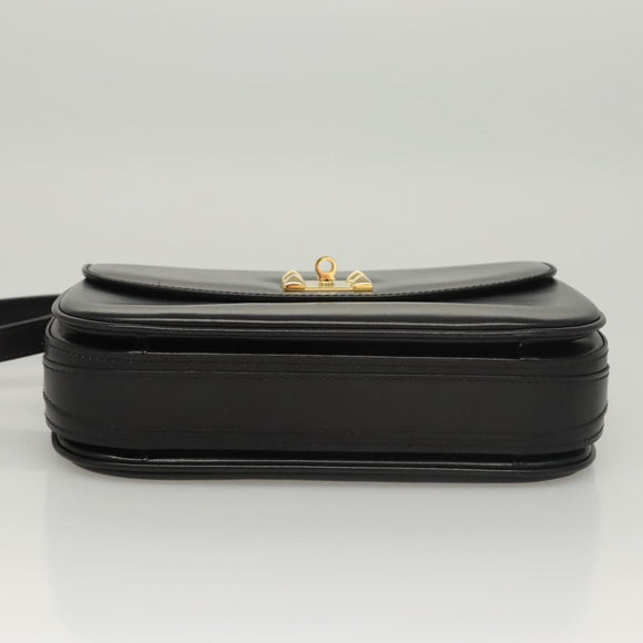 BALLY Shoulder Bag Leather Black Gold Auth BA1153