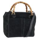 GUCCI Bamboo Hand Bag Suede 2way Black Gold 000 122 0316 Auth BA11541-1