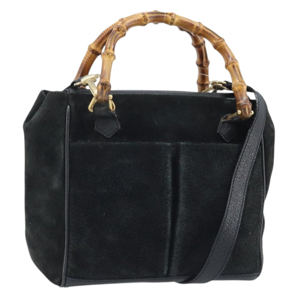 GUCCI Bamboo Hand Bag Suede 2way Black Gold 000 122 0316 Auth BA11541