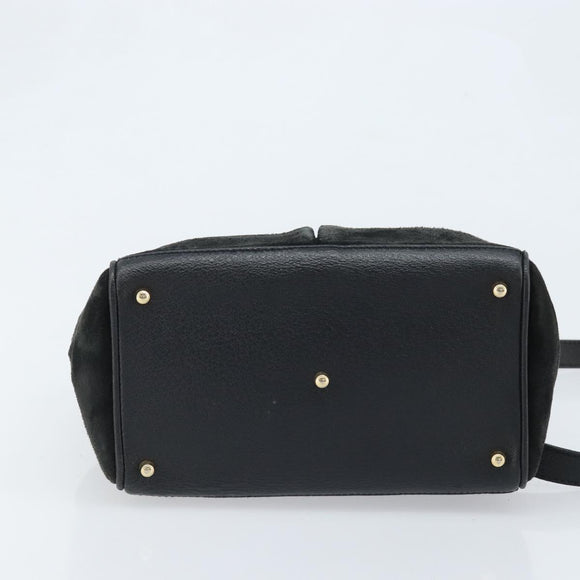 GUCCI Bamboo Hand Bag Suede 2way Black Gold 000 122 0316 Auth BA11541