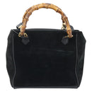 GUCCI Bamboo Hand Bag Suede 2way Black Gold 000 122 0316 Auth BA11541-3