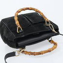 GUCCI Bamboo Hand Bag Suede 2way Black Gold 000 122 0316 Auth BA11541-6