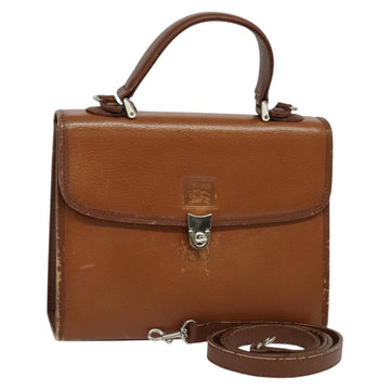 Burberrys Hand Bag Leather 2way Brown Auth BA1155