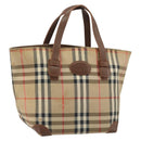 Burberrys Nova Check Hand Bag Canvas Brown Gold Auth BA11552-1