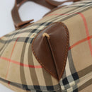 Burberrys Nova Check Hand Bag Canvas Brown Gold Auth BA11552-14