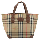Burberrys Nova Check Hand Bag Canvas Brown Gold Auth BA11552-13