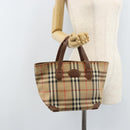Burberrys Nova Check Hand Bag Canvas Brown Gold Auth BA11552-21
