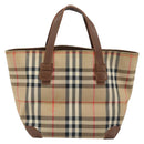 Burberrys Nova Check Hand Bag Canvas Brown Gold Auth BA11552-2