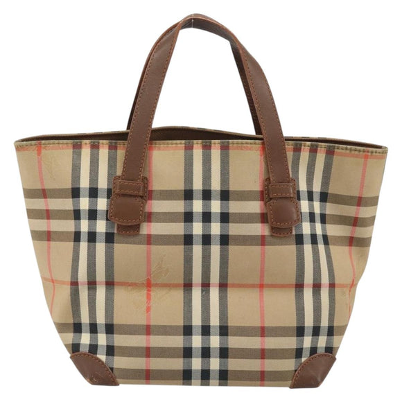 Burberrys Nova Check Hand Bag Canvas Brown Gold Auth BA11552