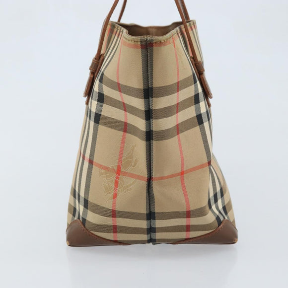 Burberrys Nova Check Hand Bag Canvas Brown Gold Auth BA11552
