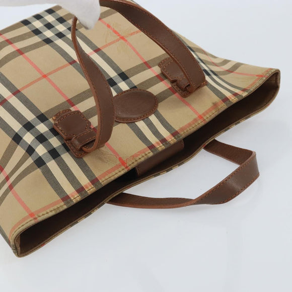 Burberrys Nova Check Hand Bag Canvas Brown Gold Auth BA11552